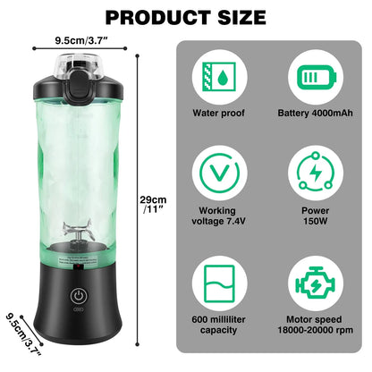 600ml USB rechargeable portable mini blender for travel smoothies and ice blending