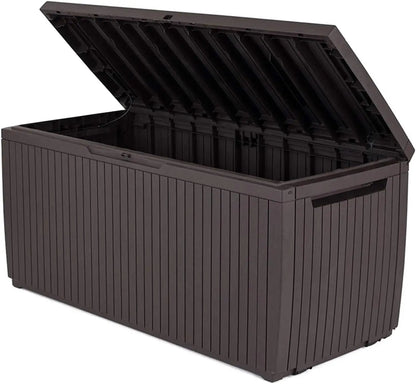 Springwood 80 Gallon Resin Outdoor Storage Box for Patio Furniture Cushions, Pool Toys,and Garden Tools with Handles,Brown - Home Fusion