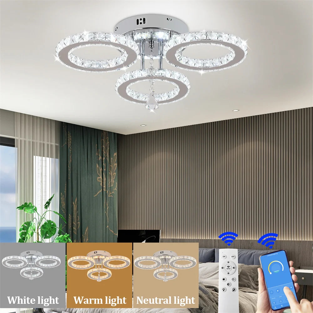 Modern Crystal Chandelier with App Dimmable Ceiling Light Fixture. Modern Crystal Chandelier with App Dimmable Ceiling Light Fixture. 076823-f9.myshopify.com