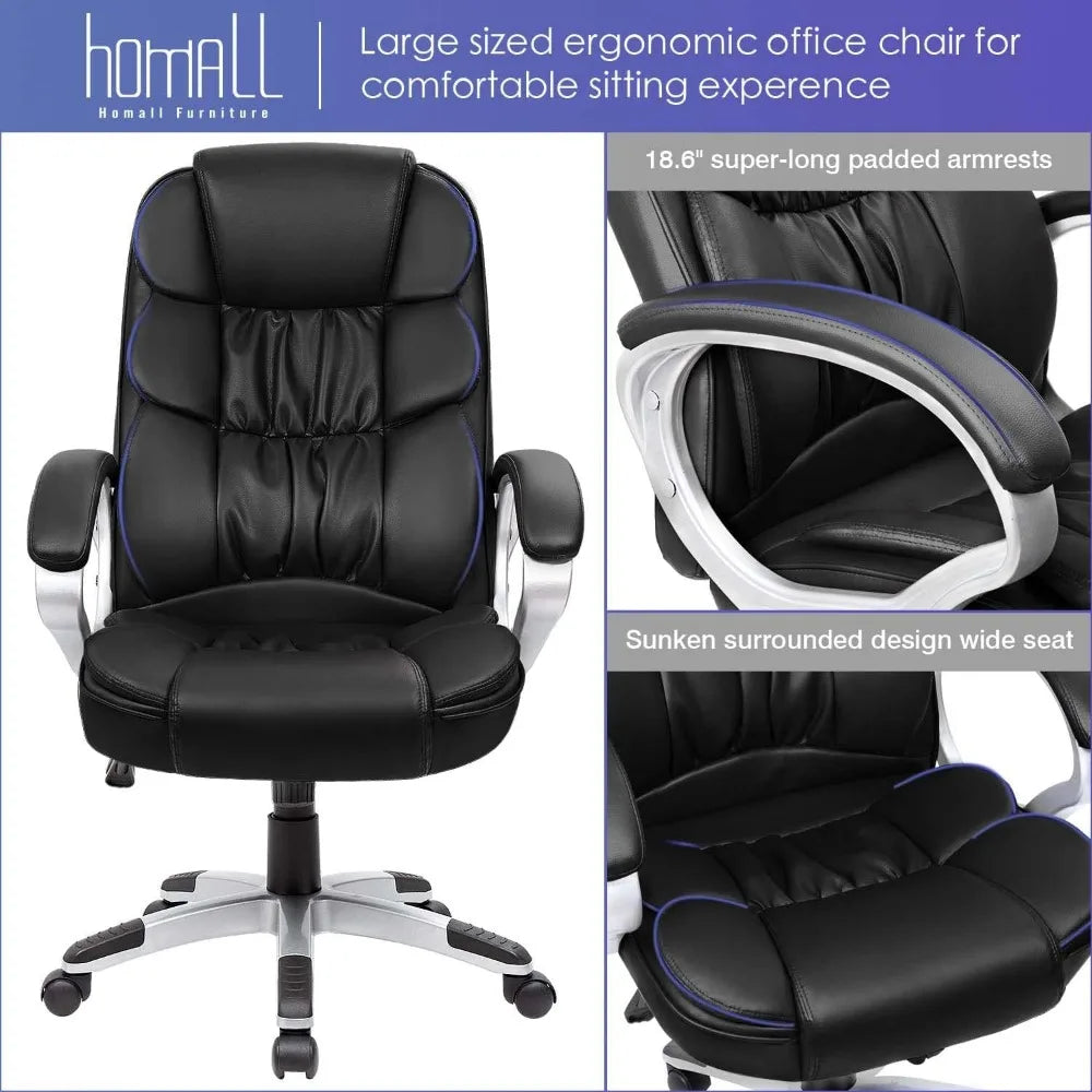 Office Chair High Back Computer Desk Chair, PU Leather Adjustable Height Modern Executive Swivel Task Chair with Padded - Home Fusion