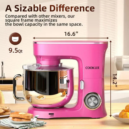 COOKLEE Stand Mixer, 9.5 Qt. 660W 10-Speed Electric Kitchen Mixer with Dishwasher-Safe Dough Hooks, Flat Beaters Home Fusion