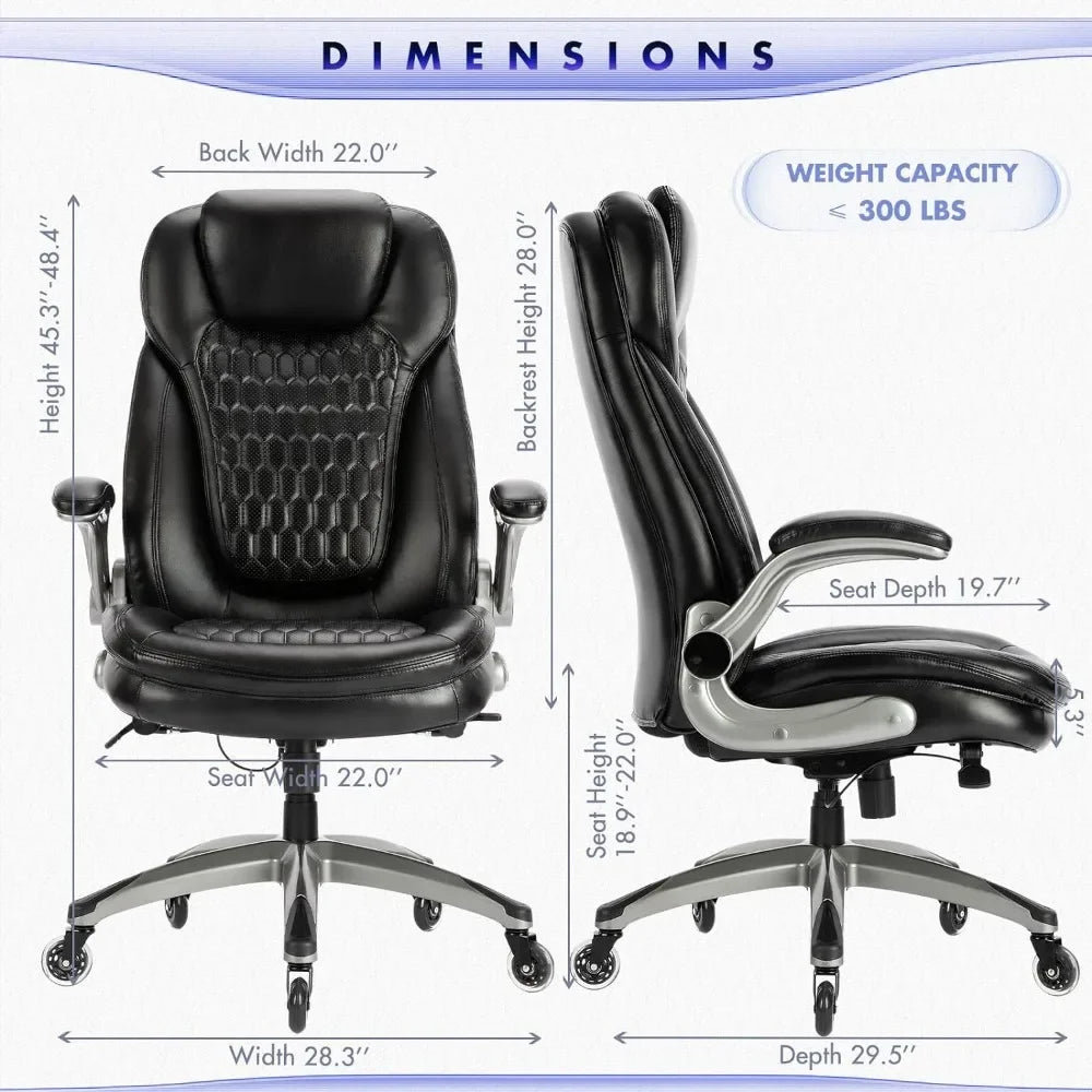 Stylish Leather Chair With Upgraded Caster for Swivel Computer Armchair High Back Executive Chair With Padded Flip-up Arms Desk - Home Fusion