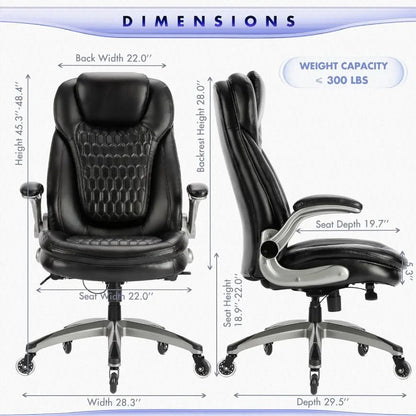 Stylish Leather Chair With Upgraded Caster for Swivel Computer Armchair High Back Executive Chair With Padded Flip-up Arms Desk - Home Fusion