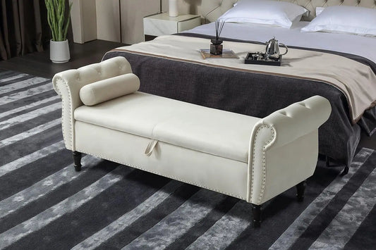 44467477151915 FIQHOME 63" Velvet Storage Bench with 1 Pillow, Multifunctional Rectangular Hallway Sofa Stool Buttons Tufted Nailhead Trimmed 076823-f9.myshopify.com