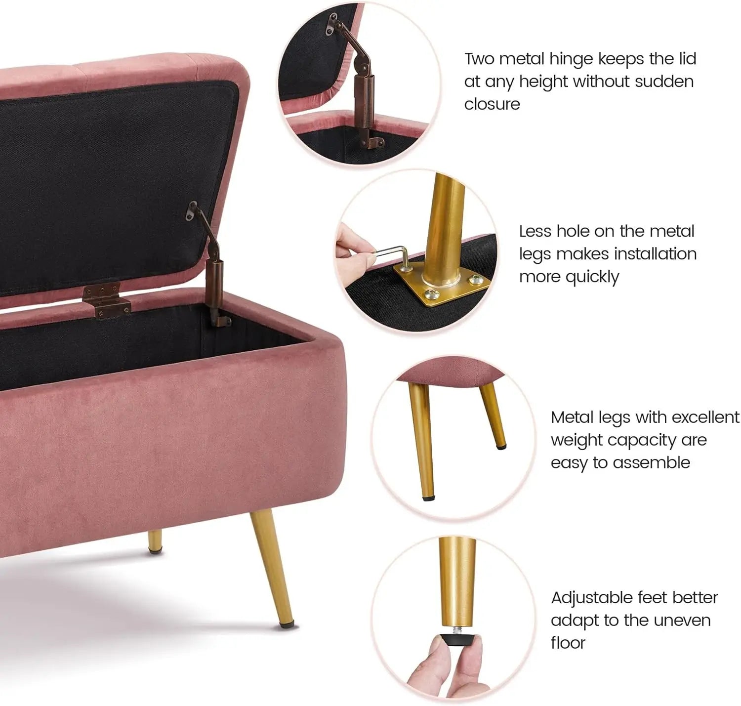 Yaheetech Ottoman 42 In Storage Bench with Storage Folding Polyester Boucle Bench Foot Stool Bench Hinged Stool Footstool - Home Fusion