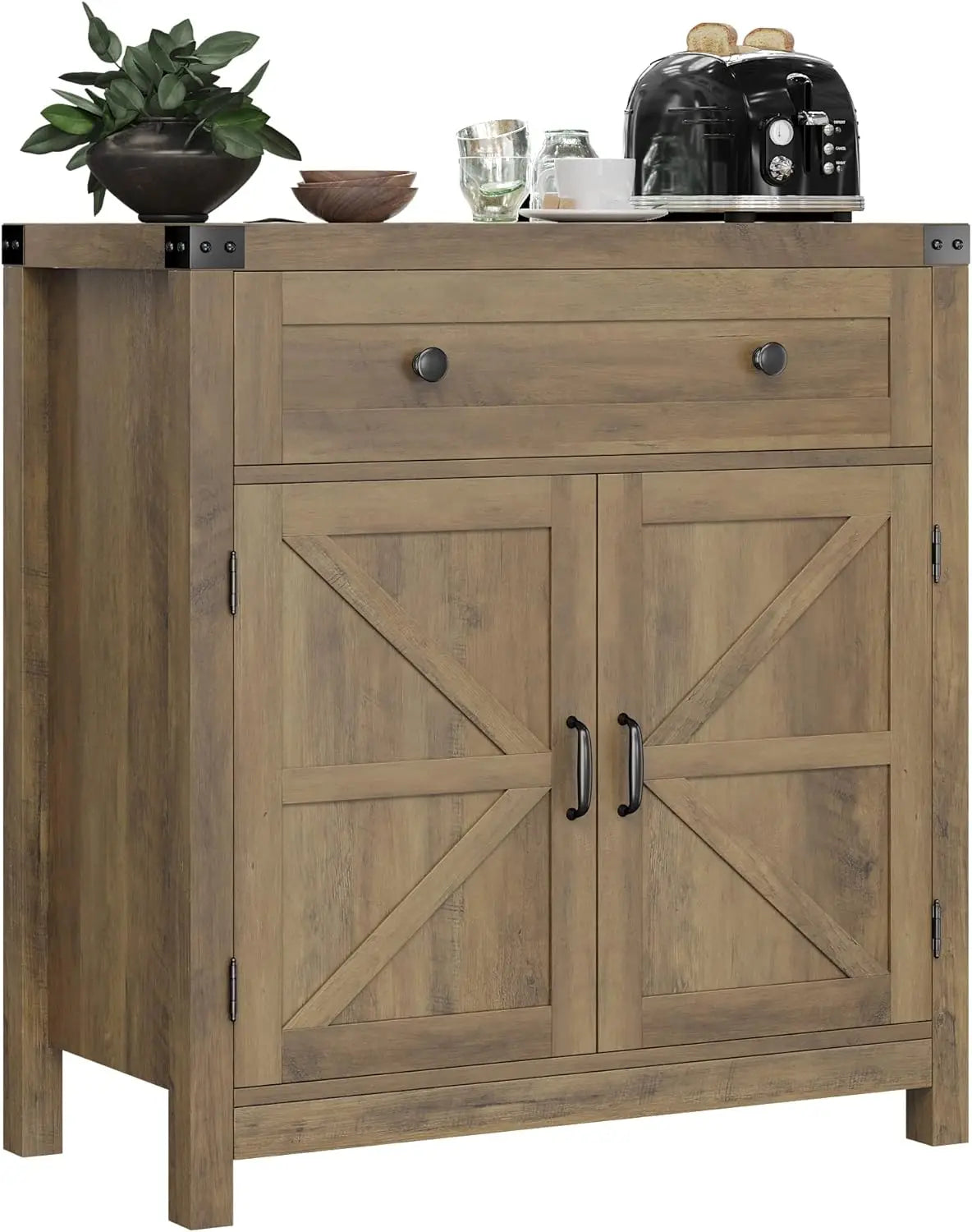 Modern Farmhouse Buffet Sideboard with Drawer and Adjustable Shelf, Barn Door Storage Cabinet forBathroom, Entryway - Home Fusion