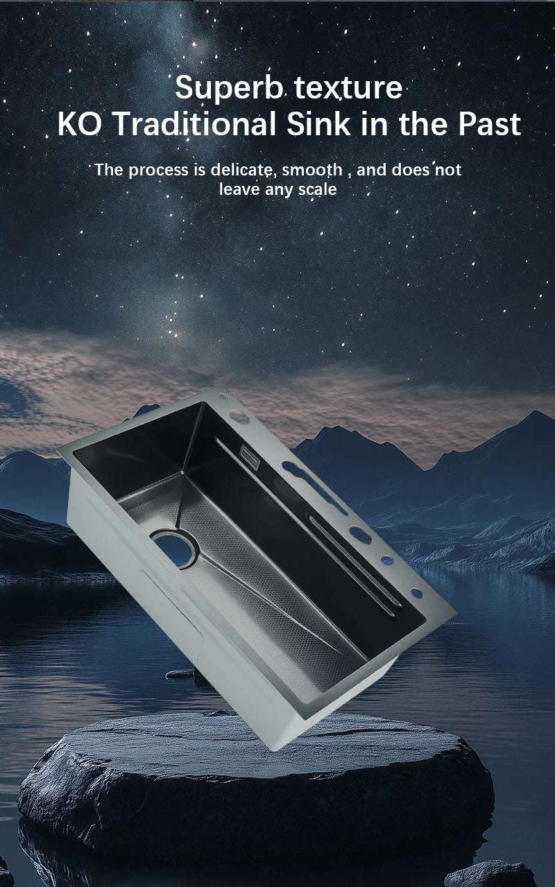 304 Stainless Steel Waterfall Kitchen Sink Large Single Slot Integrated Digital Display Faucet Set Soap Dispenser Cup Washer Home Fusion
