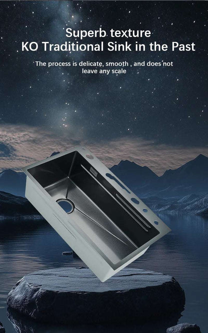 304 Stainless Steel Waterfall Kitchen Sink Large Single Slot Integrated Digital Display Faucet Set Soap Dispenser Cup Washer Home Fusion