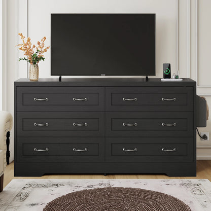 6 Drawer Dresser for Home Bedroom Wood Storage Cabinet Chest of Drawer Organizer - Home Fusion