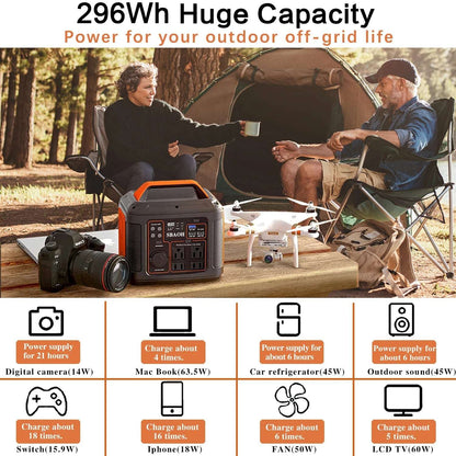 Portable Power Station, 300W 296Wh Solar Generator Quick Charge / 110V AC Outlets/DC Ports and LED Flashlight, Lithium Battery B - Home Fusion
