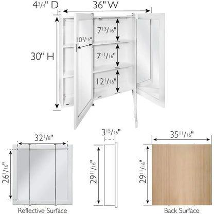 Mirror Cabinet, Durable White Assembly Frame, Bathroom Wall Cabinet with Mirrored Doors, 36" – 4.75" x 36" x 30", White - Home Fusion