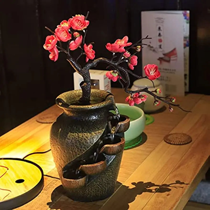 15.7" Vase Craft Indoor Tabletop Fountain, Desktop Flowing Water Waterfall for Company Home Room Flower Vase Decorations - Home Fusion