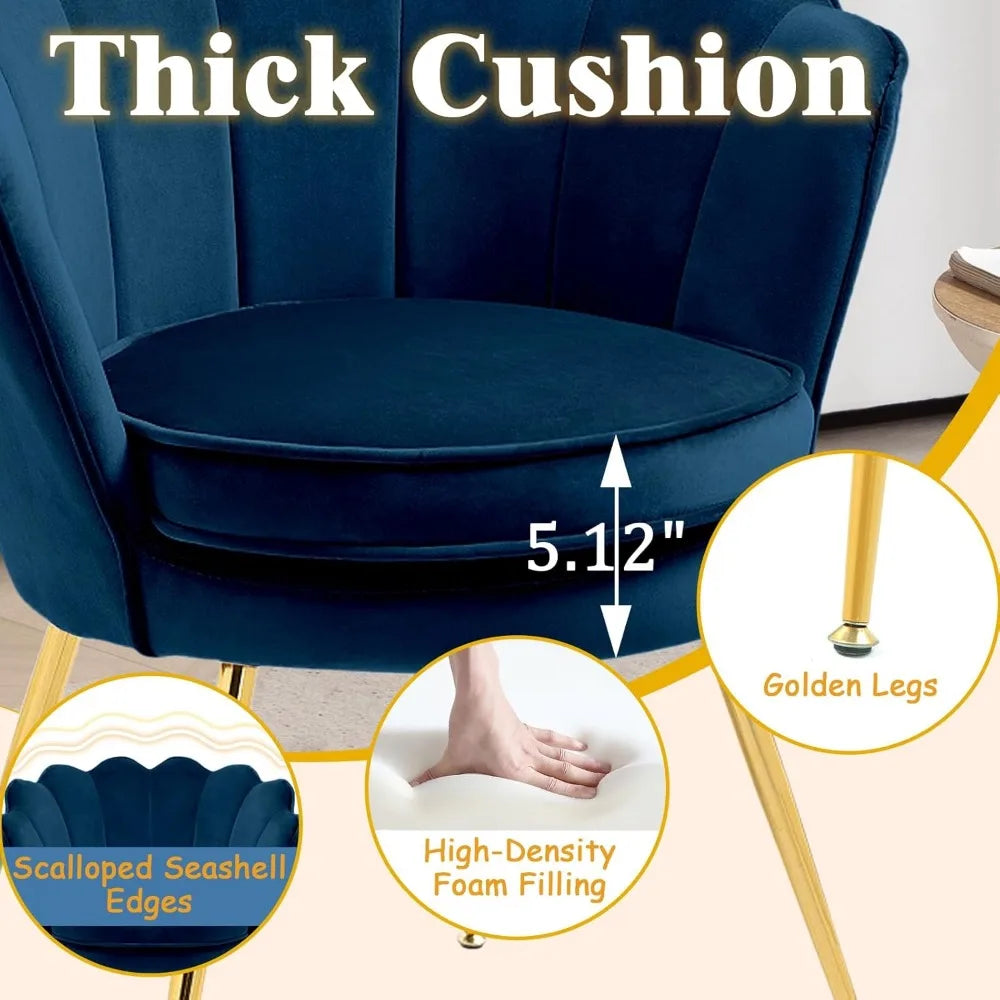 Accent Chairs Set of 2 for Living Room, Velvet Upholstered Makeup Room Vanity Chair with Back, Golden Metal Legs Accent Side Cha - Home Fusion