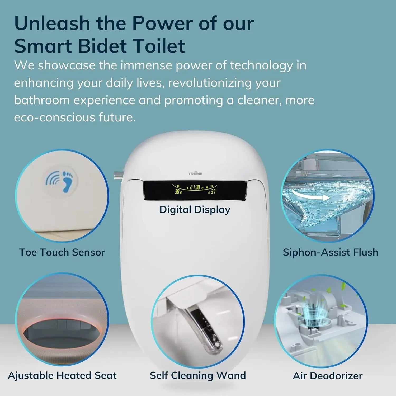 Electronic Bidet Toilet Tankless Toilet with Heated Seat Flush and Advanced Toe Touch Technology Smart Toilet for Bathroom - Home Fusion
