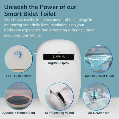 Electronic Bidet Toilet Tankless Toilet with Heated Seat Flush and Advanced Toe Touch Technology Smart Toilet for Bathroom - Home Fusion