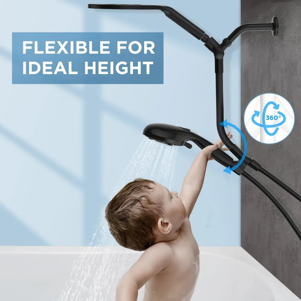 Dual Handheld Shower Head Combo,2-in-1 Rain Shower Heads System 8 Inch Rainfall Shower Head and 10 Modes High Pressure Hand Held - Home Fusion