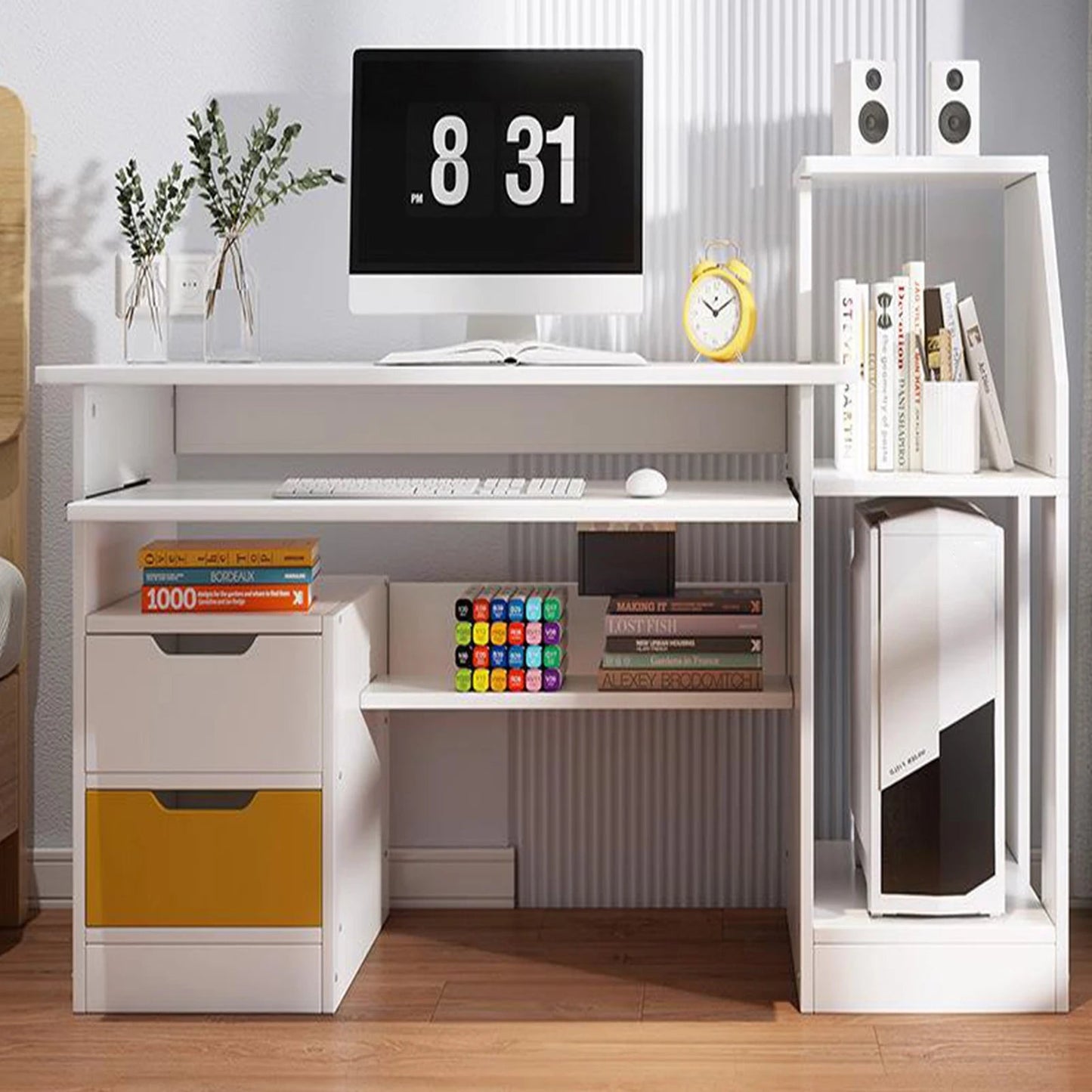 Room Desk Study White Multipurpose Home Office Computer Writing Desk Furniture Table Desks Reading Gaming Desktop Bedroom Wood - Home Fusion