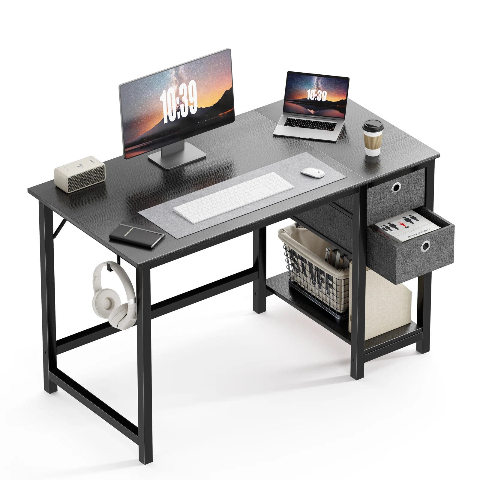 JHK Computer Desk With Drawers 55 Inch Home Office Desk Writing Desk Work Desk PC Table Study Desk With 2-Tier Drawers - Home Fusion