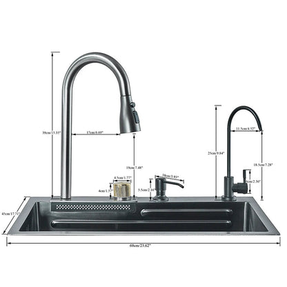304 5 Water Discharge Modes Stainless Steel Waterfall Kitchen Sink Large Single Slot Integrated Digital Display Faucet Set Home Fusion