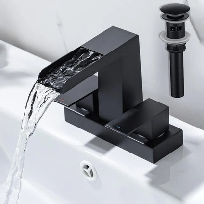 4 Inch Centerset Waterfall Bathroom Faucet 2 Handle 3 Hole Basin Faucet with Pop Up Drain with Overflow - Home Fusion