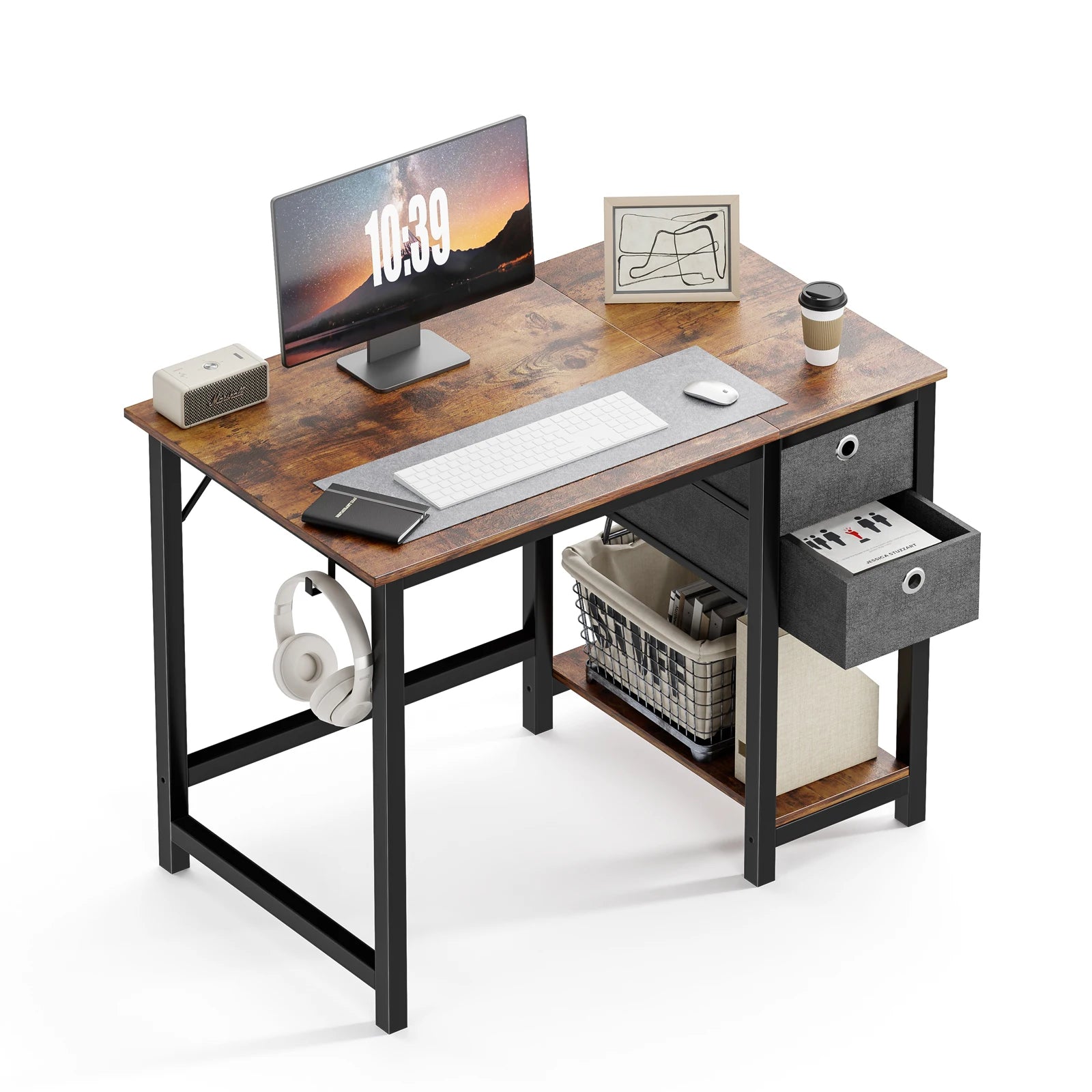 JHK Computer Desk With Drawers 55 Inch Home Office Desk Writing Desk Work Desk PC Table Study Desk With 2-Tier Drawers - Home Fusion