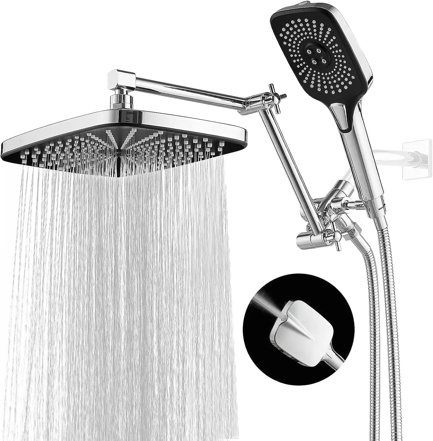 shower head，14 Inch Shower Head With Handheld, High-Pressure Rain/Rainfall Shower Heads With 3+1 Settings Handheld Spray, - Home Fusion