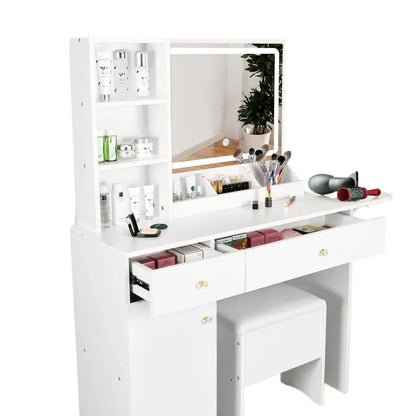 Dressing table with lights and mirrors,2drawers and a storage stool,3 lighting modes,for bedroom and bathroom use15.7Dx44Wx55.1H Home Fusion Dressing table with lights and mirrors,2drawers and a storage stool,3 lighting modes,for bedroom and bathroom use15.7Dx44Wx55.1H 076823-f9.myshopify.com