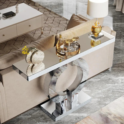 Mirrored Console Table with O-Shaped Base, 43-Inch Modern Entryway Glass Sofa Table with Mirror Finish for Living Room, Silver Home Fusion Mirrored Console Table with O-Shaped Base, 43-Inch Modern Entryway Glass Sofa Table with Mirror Finish for Living Room, Silver 076823-f9.myshopify.com