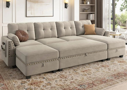 Velvet Reversible Sectional Sleeper Sofa with Storage Ottoman Convertible Couch 4-Seater Sectional Sofa Bed for Living Room Home Fusion Velvet Reversible Sectional Sleeper Sofa with Storage Ottoman Convertible Couch 4-Seater Sectional Sofa Bed for Living Room 076823-f9.myshopify.com