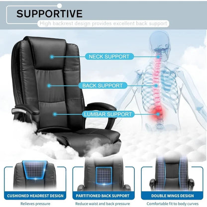 Office Chair, Executive Office Chair Height Adjustable PU Leather Computer Chair, High Back Home Office Desk Chairs - Home Fusion