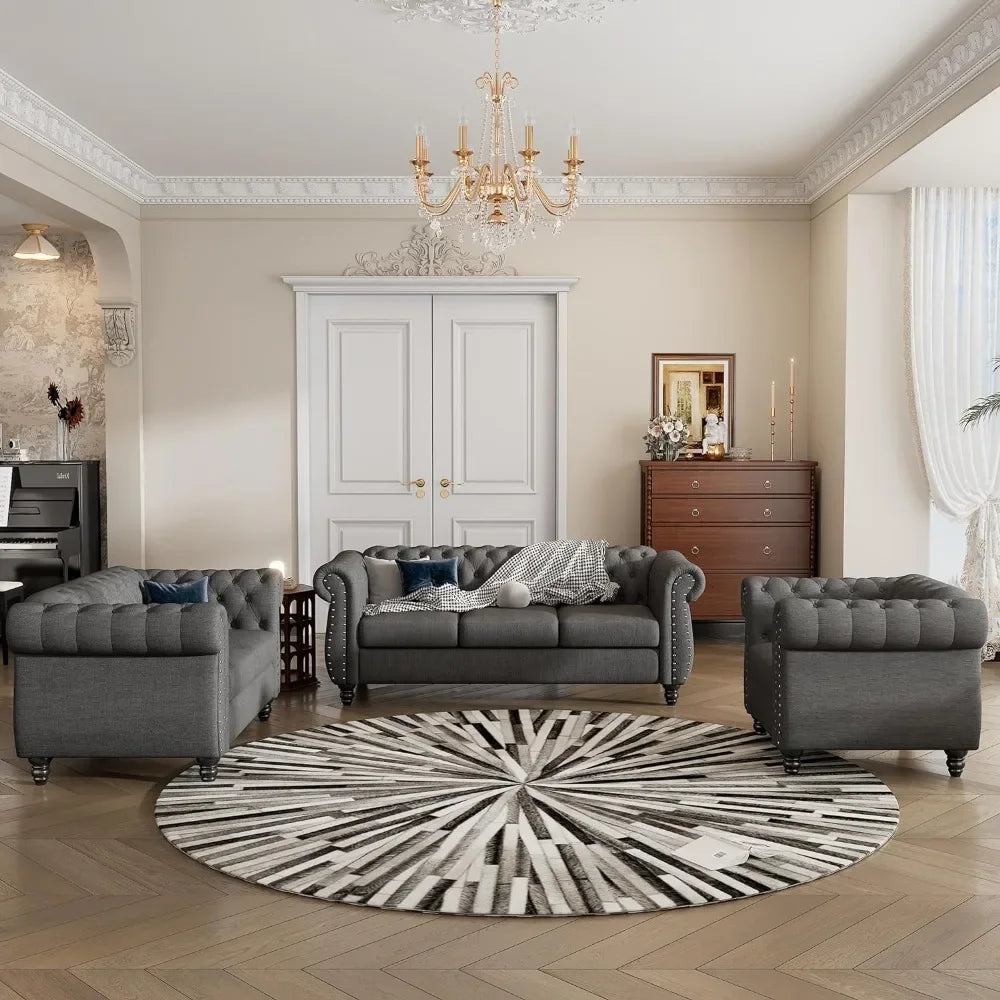 sectional sofa Living Room Furniture, Modern 3-Piece Including Three-Seater, Loveseat and Single Chair,Dutch Velvet Upholstered Sofa Set 076823-f9.myshopify.com
