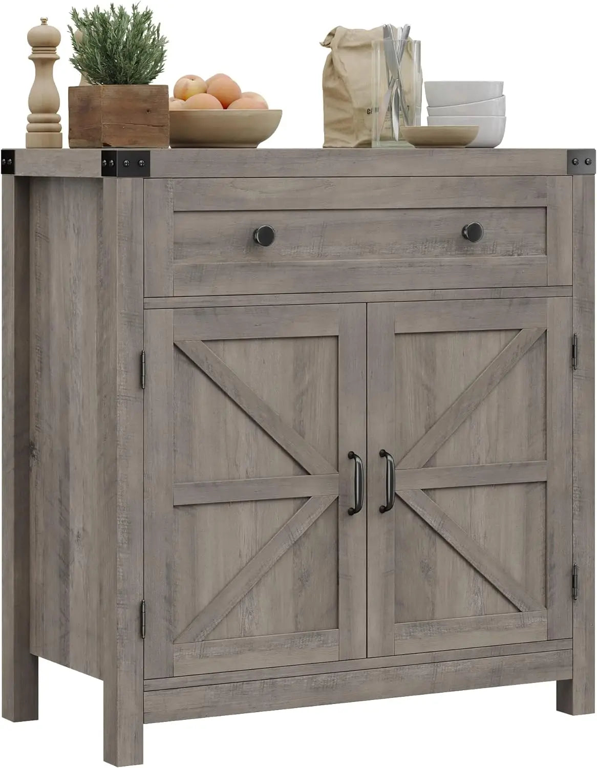 Modern Farmhouse Buffet Sideboard with Drawer and Adjustable Shelf, Barn Door Storage Cabinet forBathroom, Entryway - Home Fusion