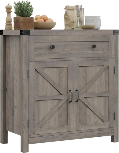 Modern Farmhouse Buffet Sideboard with Drawer and Adjustable Shelf, Barn Door Storage Cabinet forBathroom, Entryway - Home Fusion