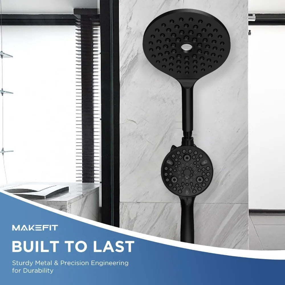 Dual Handheld Shower Head Combo,2-in-1 Rain Shower Heads System 8 Inch Rainfall Shower Head and 10 Modes High Pressure Hand Held - Home Fusion