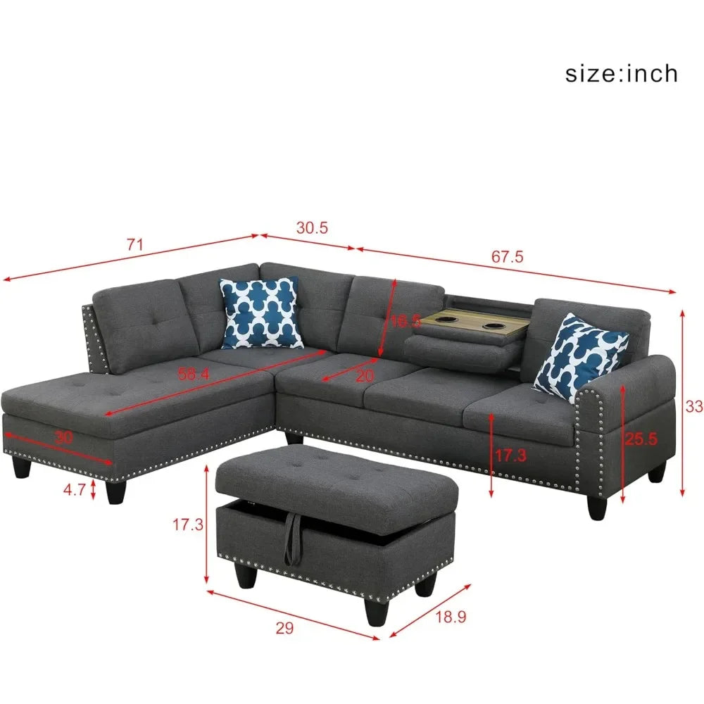 Living Room Sofas,Convertible Sectional Sofa with Storage, 4 Seat L Shaped Couch with Chaise and Cup Holder, Livings Room Sets Home Fusion Living Room Sofas,Convertible Sectional Sofa with Storage, 4 Seat L Shaped Couch with Chaise and Cup Holder, Livings Room Sets 076823-f9.myshopify.com