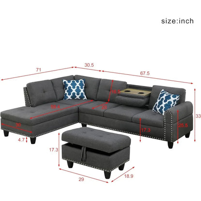 Living Room Sofas,Convertible Sectional Sofa with Storage, 4 Seat L Shaped Couch with Chaise and Cup Holder, Livings Room Sets Home Fusion Living Room Sofas,Convertible Sectional Sofa with Storage, 4 Seat L Shaped Couch with Chaise and Cup Holder, Livings Room Sets 076823-f9.myshopify.com