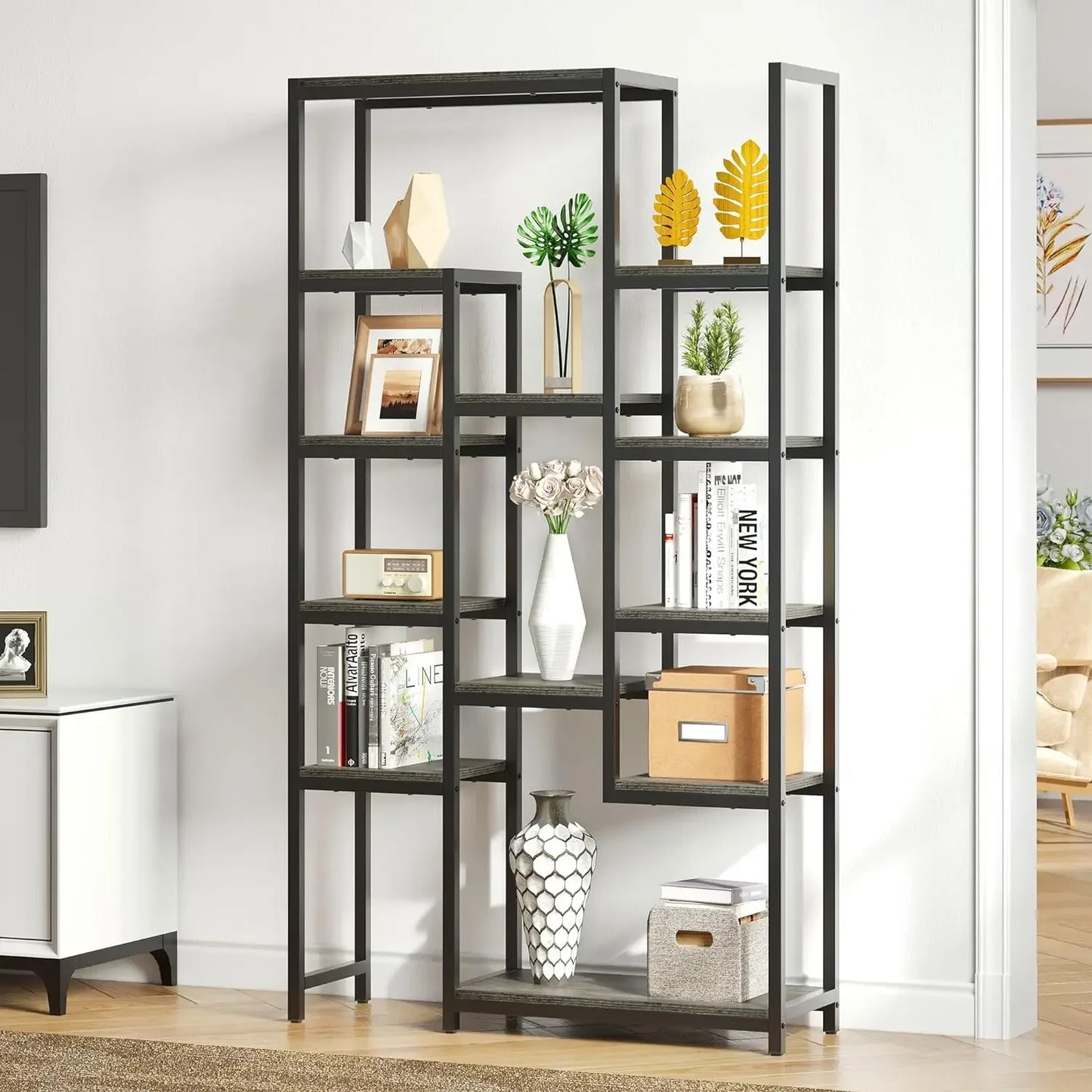 Home Decorations 6 Tier Gold Bookshelf Home Decor Items 71” Tall Modern Free Standing Bookshelf With 12 Shelf Bookcase Room Wall - Home Fusion