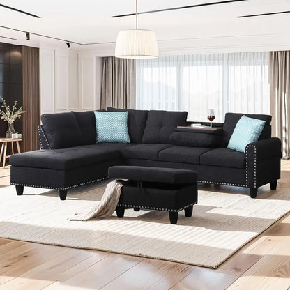 44368936763563 Sectional Sofa with Ottoman Living Room Furniture Set Left Facing Chaise, 2 Cup HoldersComfy Upholstered Sofa&Couch Corner 076823-f9.myshopify.com