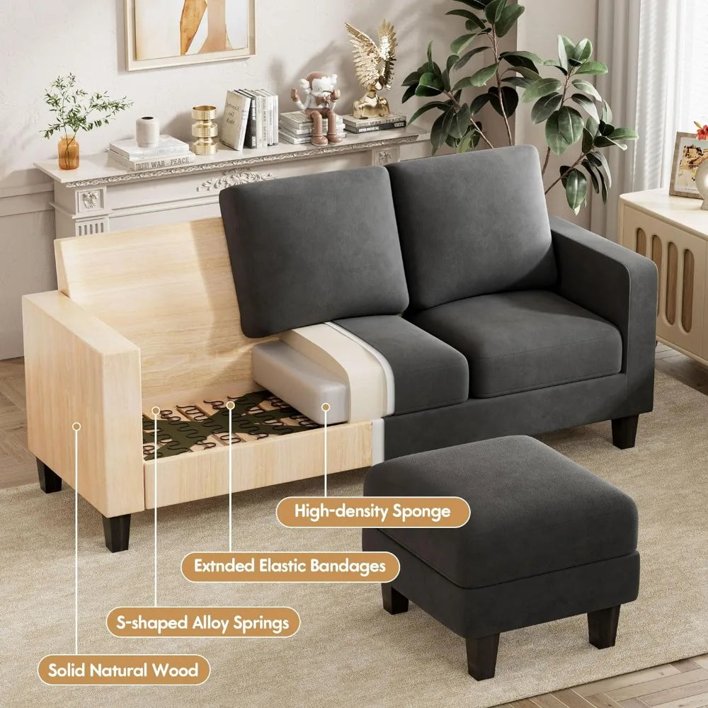 Convertible Sectional Sofa Couch L-Shaped Sofa with Linen Fabric. Home Fusion