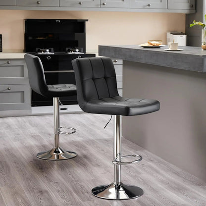 Sweetcrispy Bar Stools Set of 4, PU Leather Adjustable Swivel Barstools, Armless Hydraulic Kitchen Counter Height Bar Stools - Home Fusion