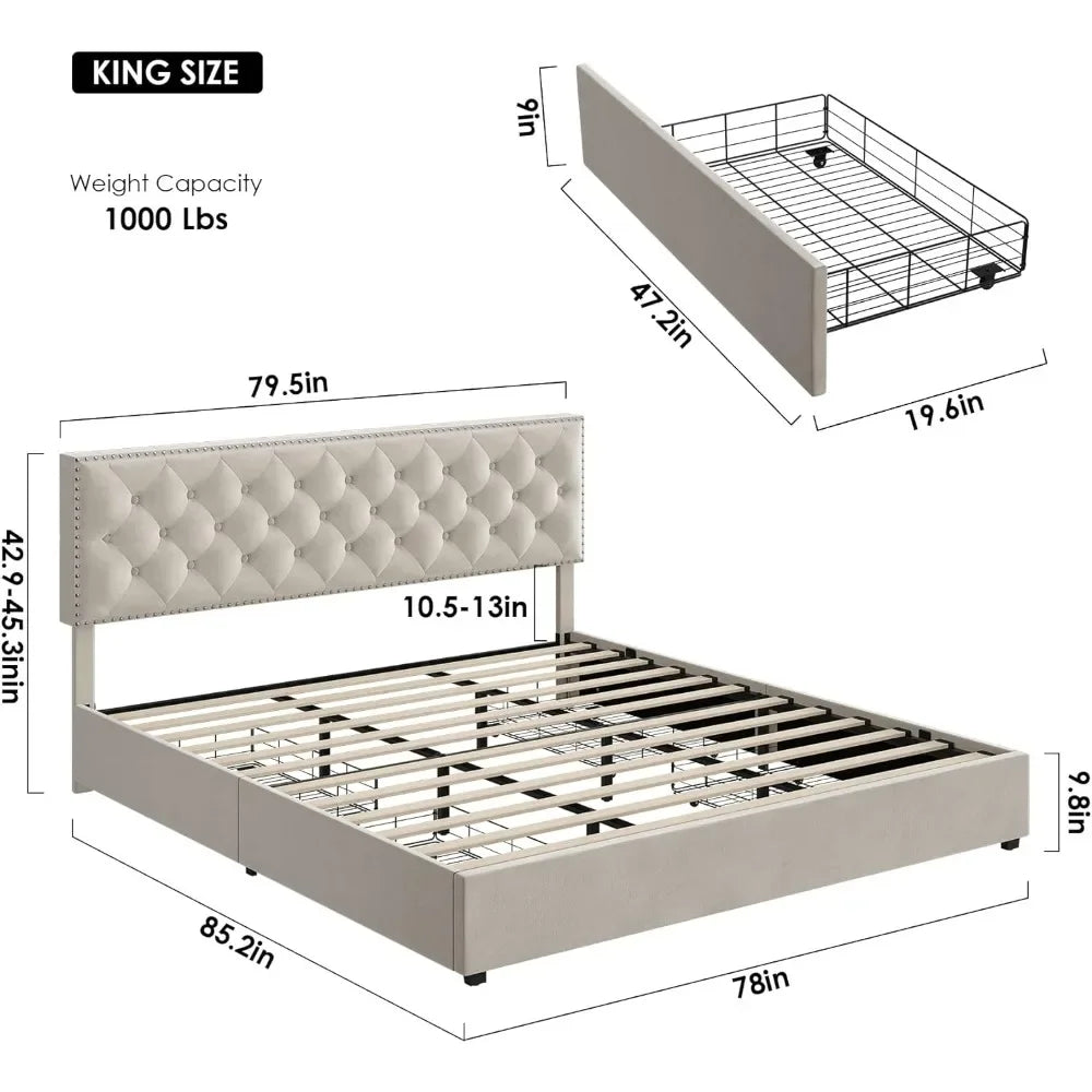 King Size Bed Frame with 4 Storage Drawers. Home Fusion King Size Bed Frame with 4 Storage Drawers. 076823-f9.myshopify.com