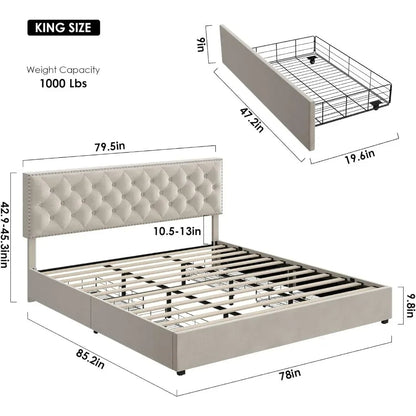 King Size Bed Frame with 4 Storage Drawers. Home Fusion King Size Bed Frame with 4 Storage Drawers. 076823-f9.myshopify.com