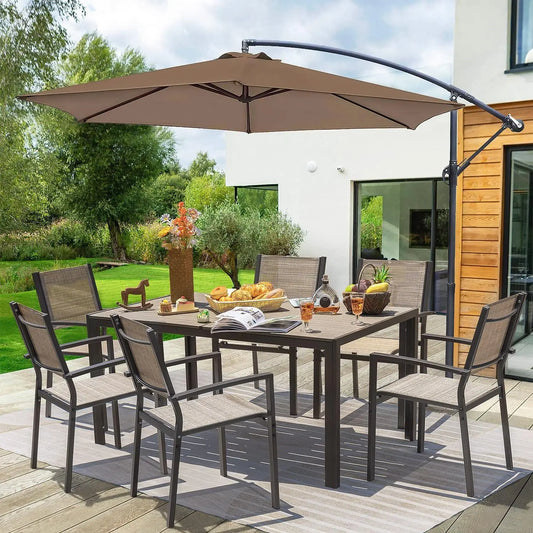 Patio Dining Set 7 Pieces Outdoor Furniture with Large Table and 6 Textilene Chairs for Porch, Brown - Home Fusion