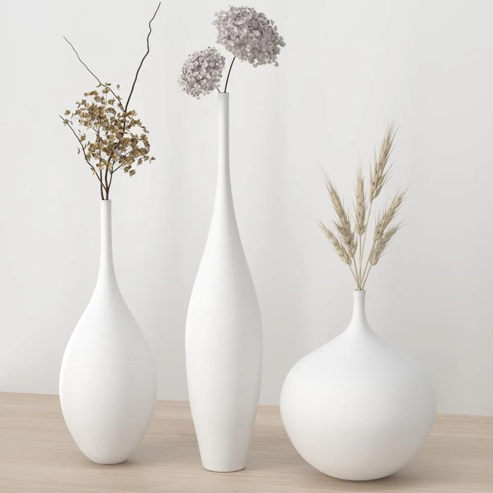 White Ceramic Vase Modern Boho Wabi-Sabi Flower Vase Set of 3 Decorative Aesthetic Vases for Centerpieces Pampas Matte - Home Fusion