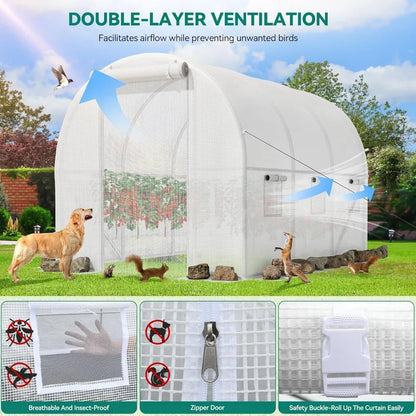 10x6.5x6.5ft Greenhouses Large Walk-in Green House Heavy Duty Tunnel Green Houses Outdoor Portable Plant Gardening Upgraded - Home Fusion
