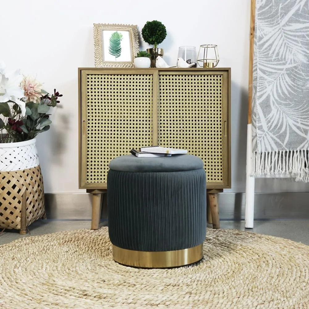 Round with Storage Set of 2, Velvet Storage Ottoman for Living Room, Round Storage, Ottoman Chair, Gold - Home Fusion