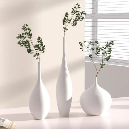 White Ceramic Vase Modern Boho Wabi-Sabi Flower Vase Set of 3 Decorative Aesthetic Vases for Centerpieces Pampas Matte - Home Fusion