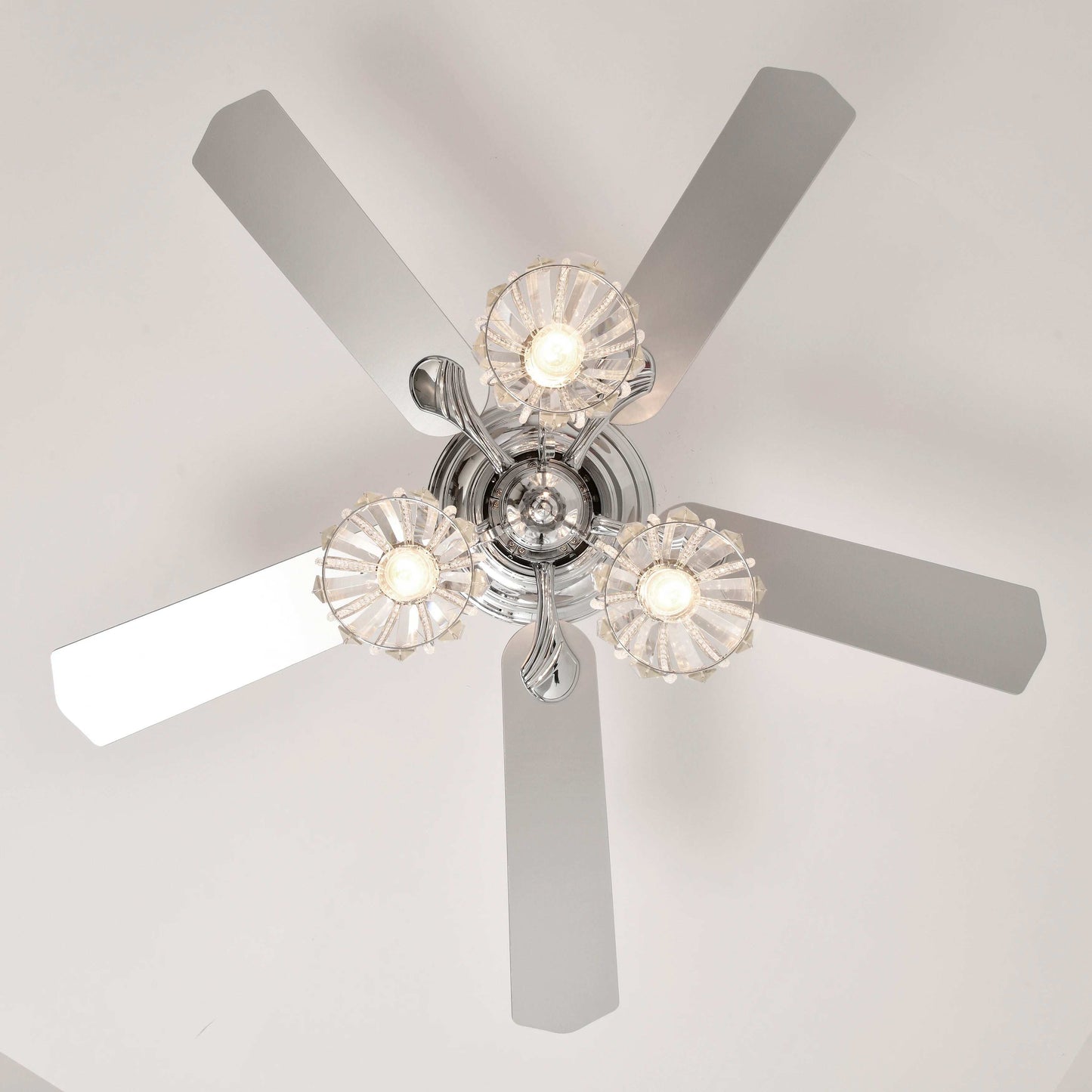 52''Crystal Ceiling Fan Lamp with Remote Control  3 Speed,5 Reversible Blades for Living Room,Dining Room,Bedroom - Home Fusion