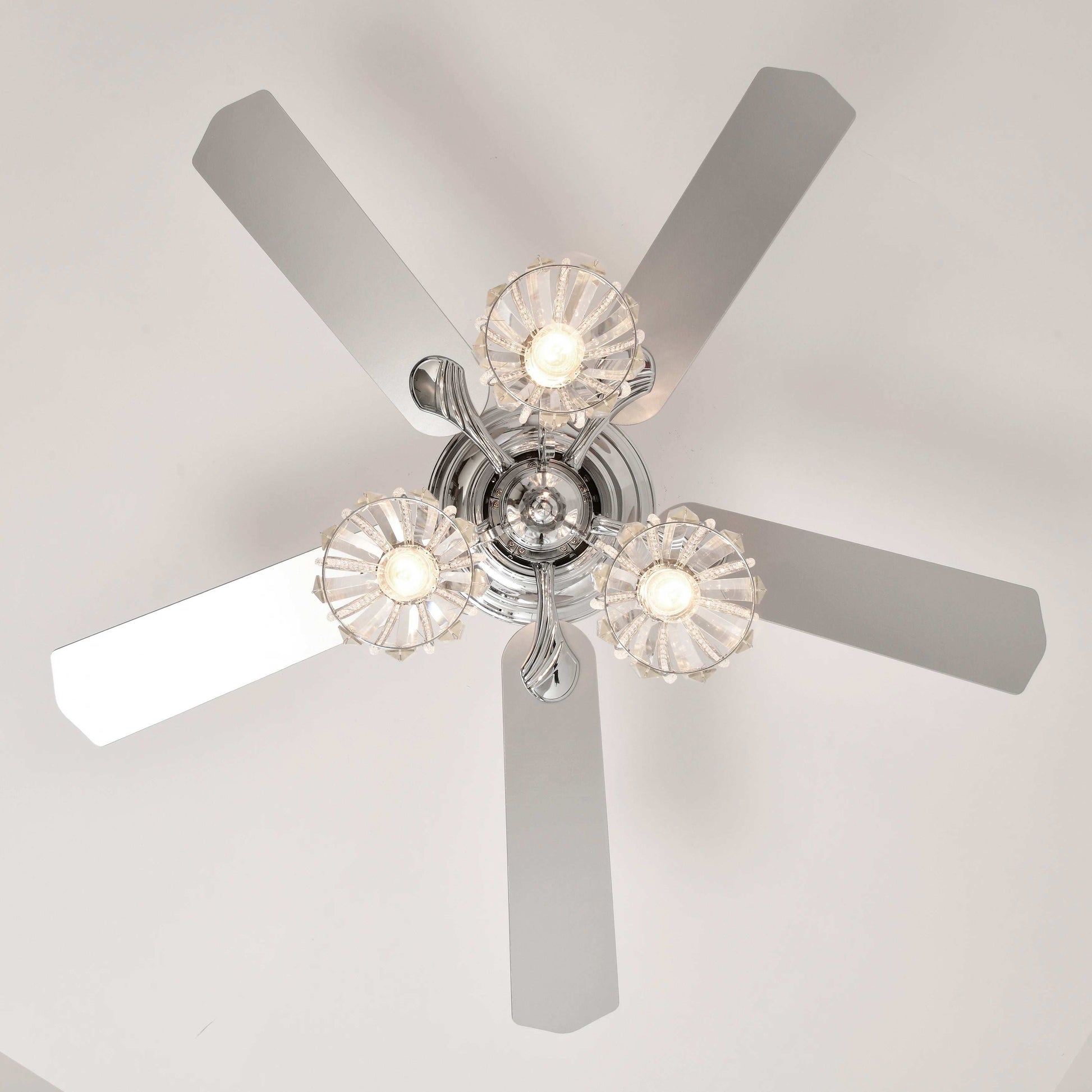 52''Crystal Ceiling Fan Lamp with Remote Control  3 Speed,5 Reversible Blades for Living Room,Dining Room,Bedroom - Home Fusion