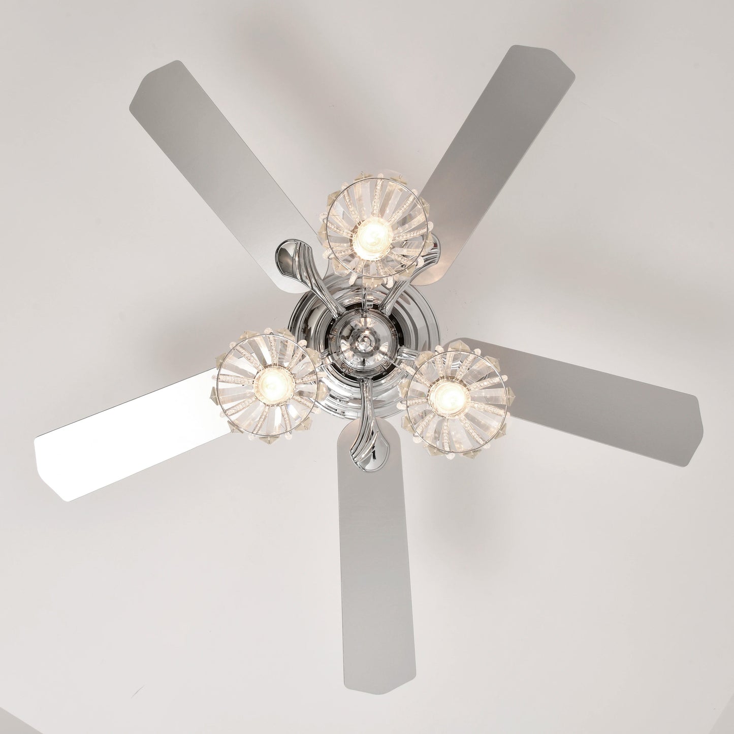 52''Crystal Ceiling Fan Lamp with Remote Control  3 Speed,5 Reversible Blades for Living Room,Dining Room,Bedroom - Home Fusion